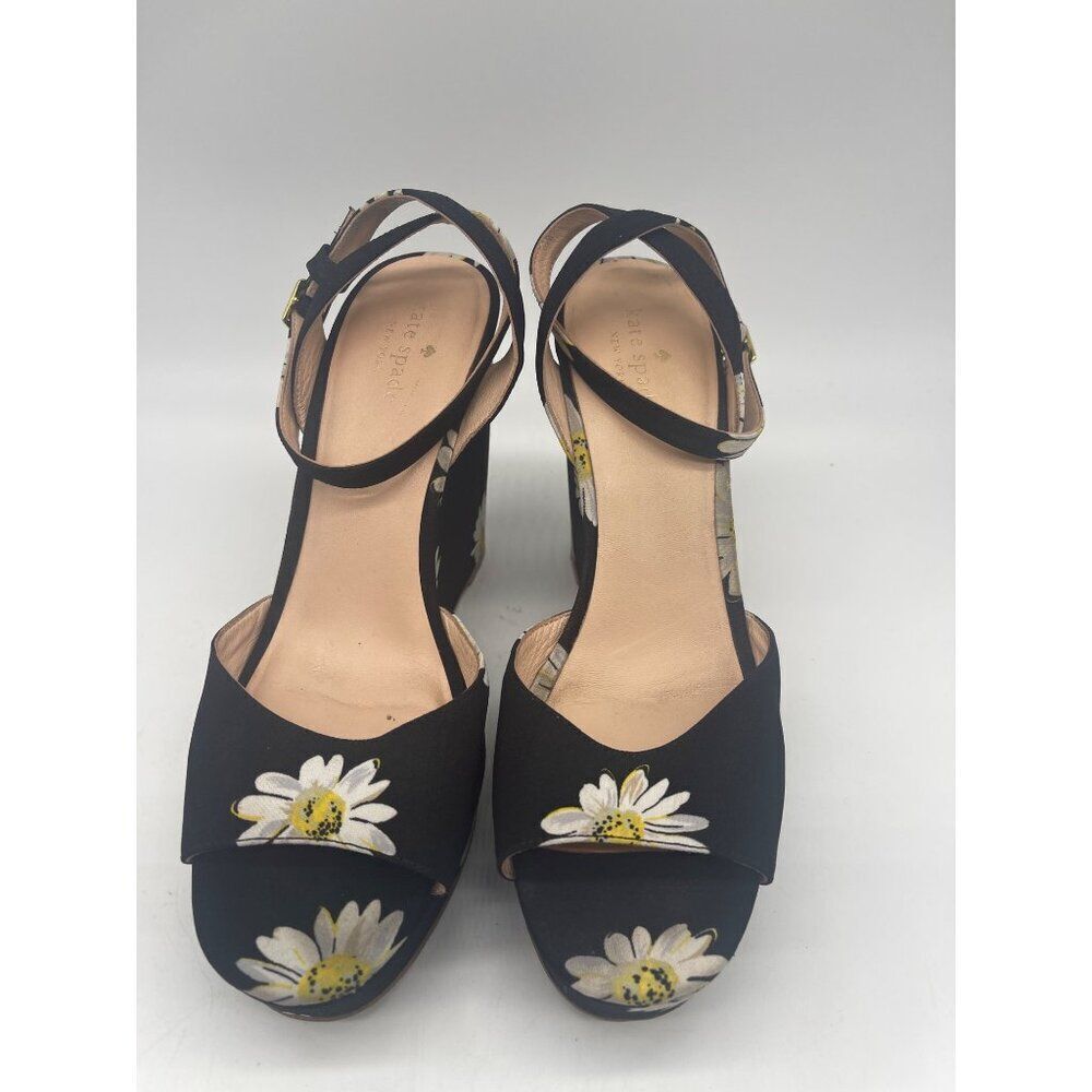 Kate Spade Dellie Women Black Canvas Floral Print Platform Wedge Size 10M - Picture 4 of 9
